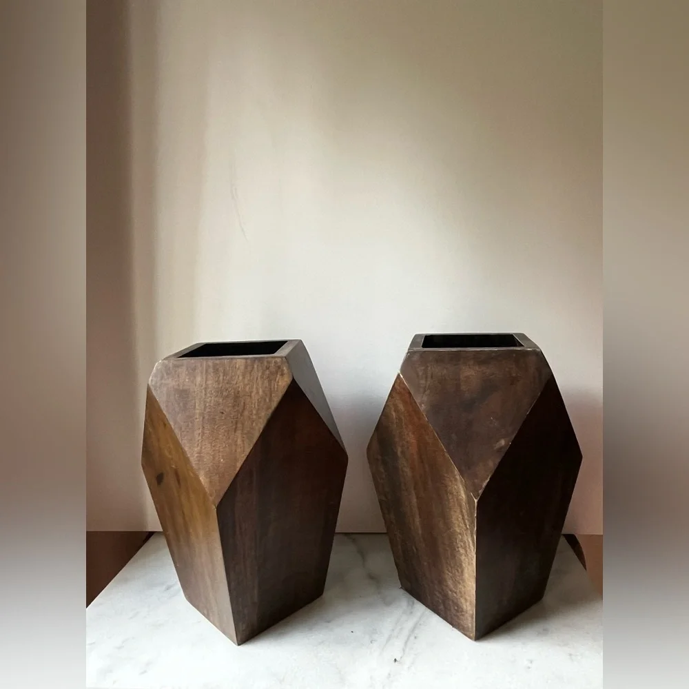 Wood Vase/Planter Geometric Mid Century Design Boho minimalist 11.6” set 2…